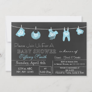 Chalkboard azul Bebé ducha Invitación
