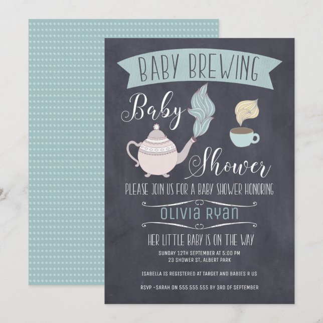 Chalkboard Baby Brewing Baby Shower Invitación (Anverso / Reverso)