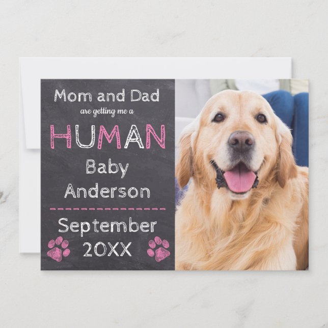 Chalkboard Baby Pink Dog Pregúntes Invitación (Anverso)