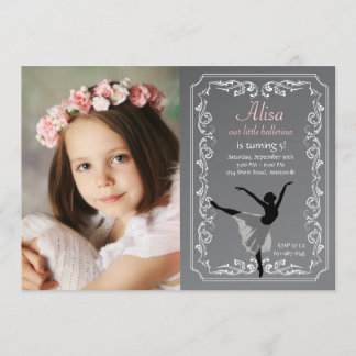 Chalkboard Ballerina Foto Invitación al cumpleaños