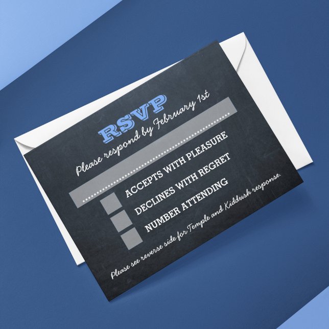Chalkboard Blue Bar Mitzvah Big RSVP con opciones (Subido por el creador)