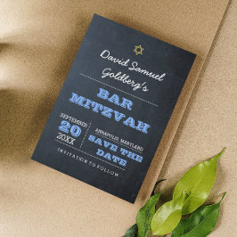 Chalkboard Blue Bar Mitzvah Guardar la tarjeta de 