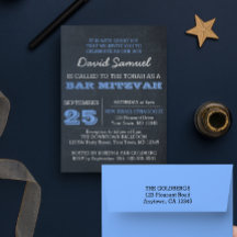 Chalkboard Blue Bar Mitzvah Invitación