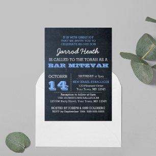 Chalkboard Blue Bar Mitzvah Invitación No Logotipo