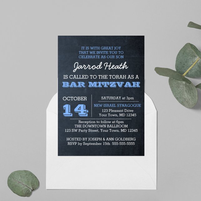 Chalkboard Blue Bar Mitzvah Invitación No Logotipo (Subido por el creador)