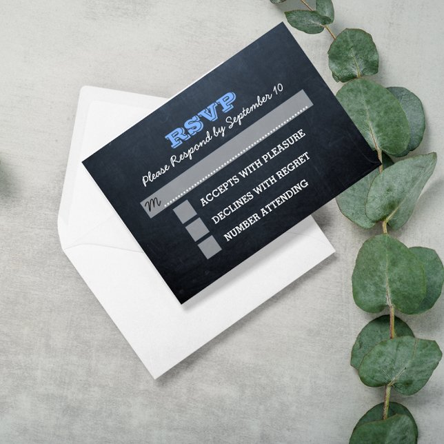 Chalkboard Blue Bar Mitzvah RSVP Card (Subido por el creador)