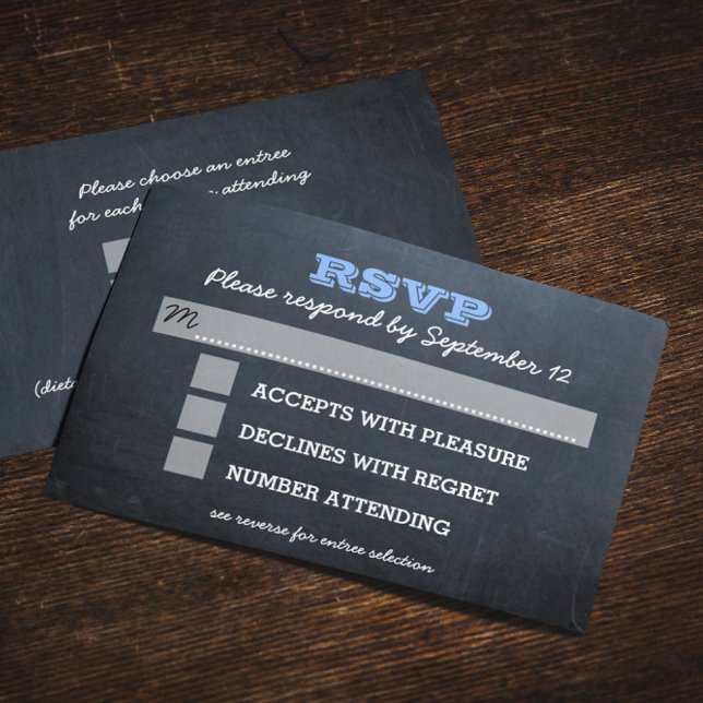Chalkboard Blue Bar Mitzvah RSVP Card con Entree (Subido por el creador)