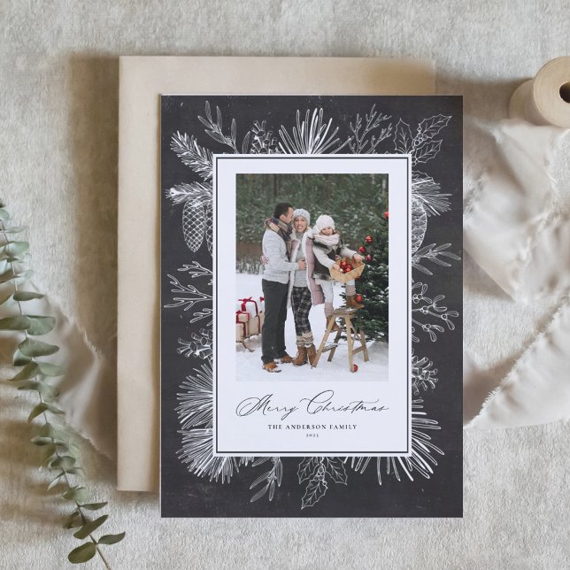 Chalkboard Botanical Frame Photo Merry Christmas (Subido por el creador)