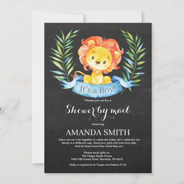 Chalkboard Boy Lion Baby Shower por invitación por (Anverso)