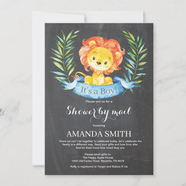 Chalkboard Boy Lion Baby Shower por invitación por (Anverso)