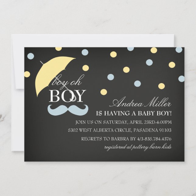 Chalkboard Boy Oh Boy Invitación de Baby Shower (Anverso)