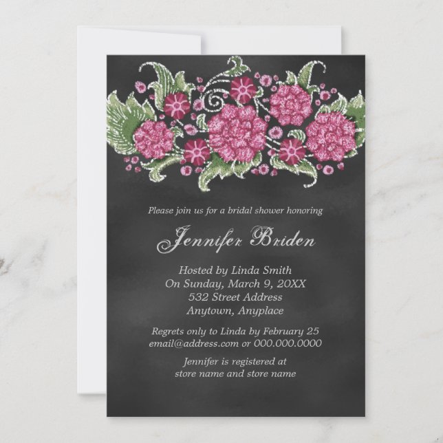 Chalkboard Bridal Shower Rustic Flowers Invitación (Anverso)