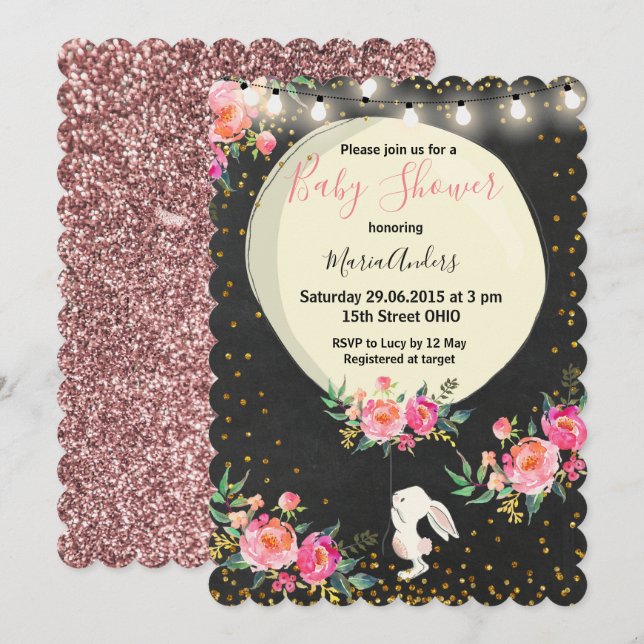 Chalkboard Bunny Baby ducha invitación (Anverso / Reverso)