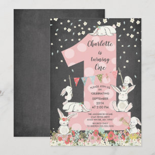 Chalkboard Bunny Big One Chicas Invitación al cump