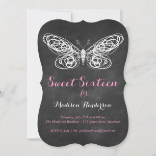 Chalkboard Butterfly Sweet 16 Invitaciones