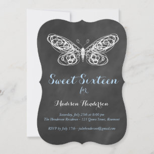Chalkboard Butterfly Sweet 16 Invitaciones