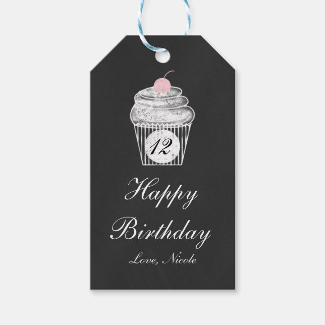 Chalkboard Chalk Cupcake Birthday Gift Etiqueta (Anverso)