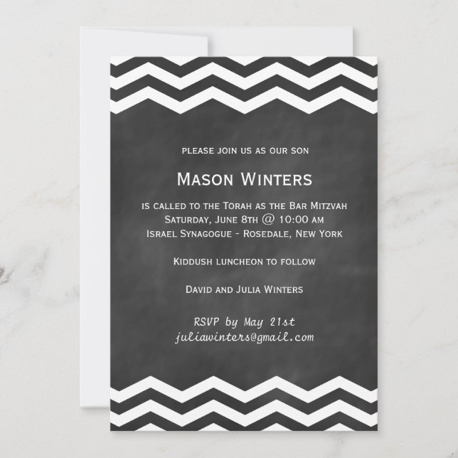 Chalkboard Chevron Bar Mitzvah Invitación (Anverso)