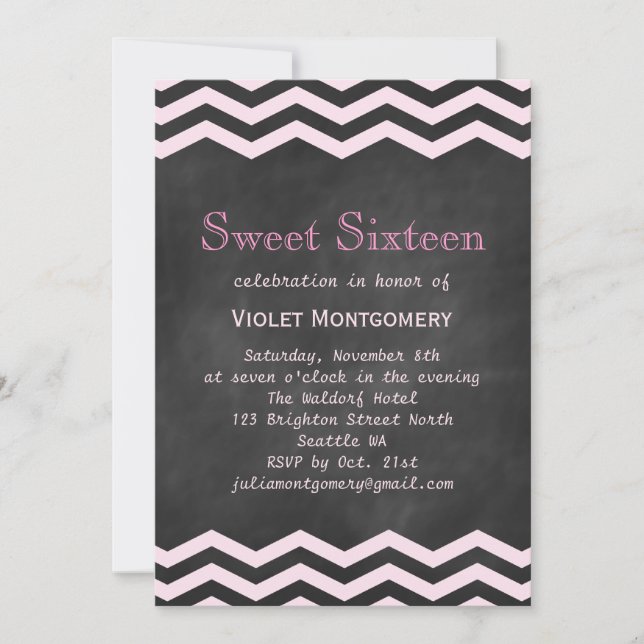 Chalkboard & Chevrons Dulce Dieciséis Invitaciones (Anverso)