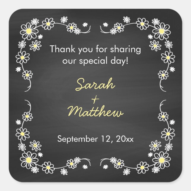 Chalkboard Daisies Wedding Favor Pegatinas (Anverso)