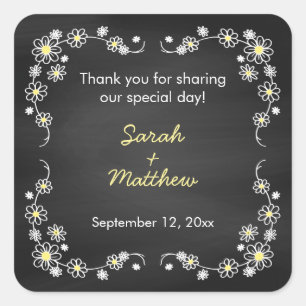Chalkboard Daisies Wedding Favor Pegatinas
