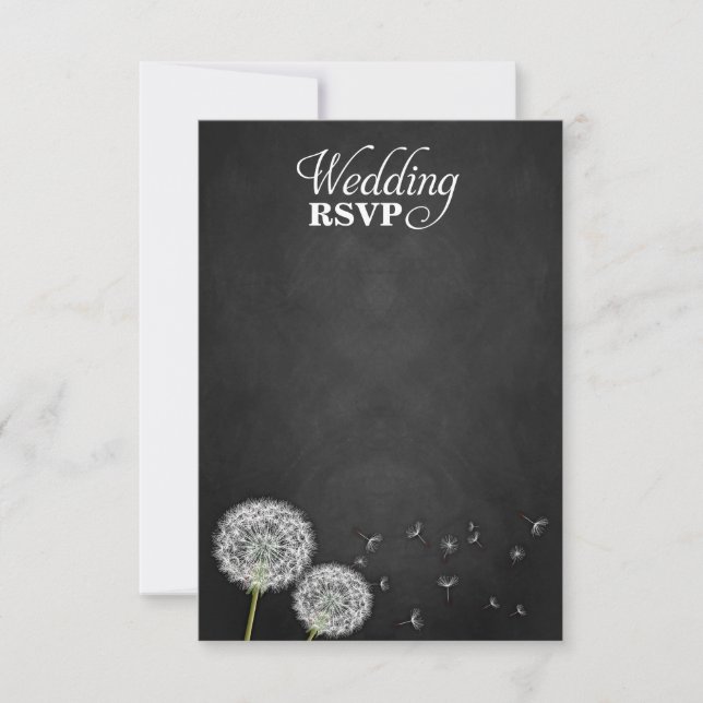 Chalkboard Dandelion Vintage Wedding Tarjetas RSVP (Anverso)
