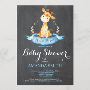 Chalkboard de invitación a Chico Giraffe Baby Show
