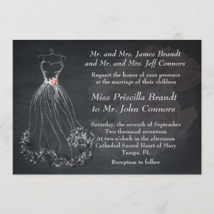 Chalkboard de invitación a la boda, vestido estili