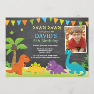 Chalkboard Dinosaur Invitación de cumpleaños Fiest