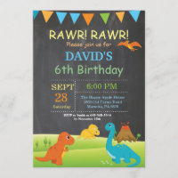 Chalkboard Dinosaur Invitación de cumpleaños Fiest