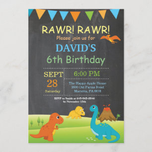 Chalkboard Dinosaur Invitación de cumpleaños Fiest
