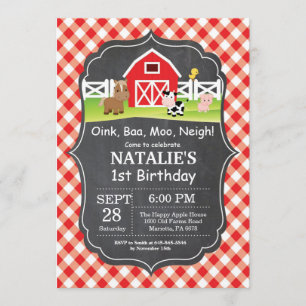 Chalkboard Farm Birthday Invitación a Barnyard Fie