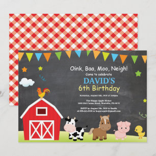 Chalkboard Farm Birthday Invitación a Barnyard Fie