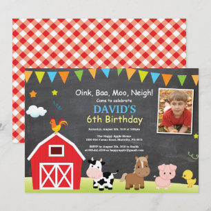 Chalkboard Farm Birthday Invitación a Barnyard Fie