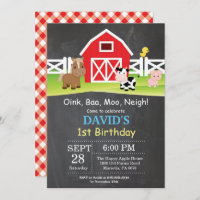 Chalkboard Farm Birthday Invitación a Barnyard Fie