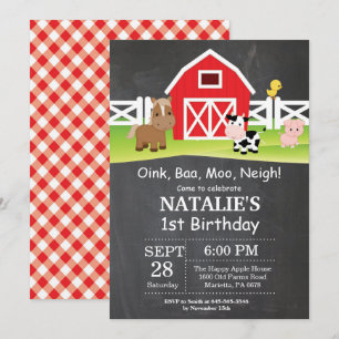 Chalkboard Farm Birthday Invitación a Barnyard Fie