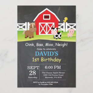 Chalkboard Farm Birthday Invitación a Barnyard Fie
