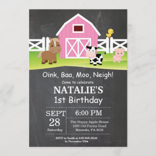 Chalkboard Farm Birthday Invitación a Barnyard Fie