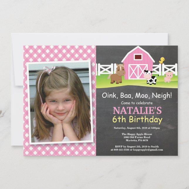 Chalkboard Farm Birthday Invitación a Barnyard Fie (Anverso)
