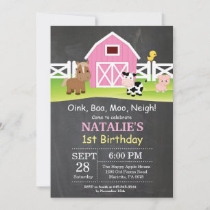 Chalkboard Farm Birthday Invitación a Barnyard Fie