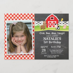 Chalkboard Farm Birthday Invitación a Barnyard Fie