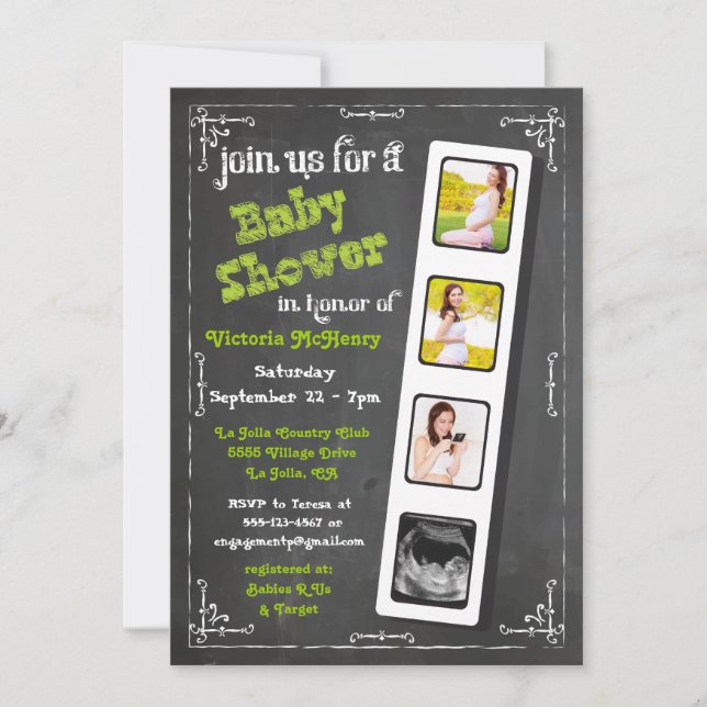 Chalkboard Film Strip Baby Shower Invitaciones (Anverso)