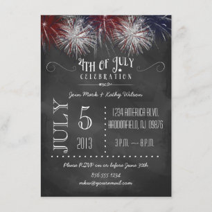 Chalkboard Fireworks 4 de julio Invitación a la fi