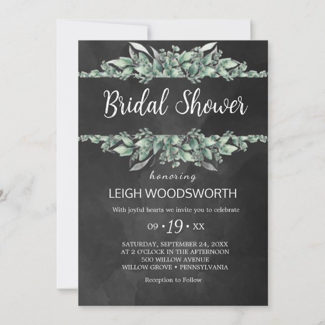 Chalkboard Foliage Bridal Shower Invitación (Anverso)