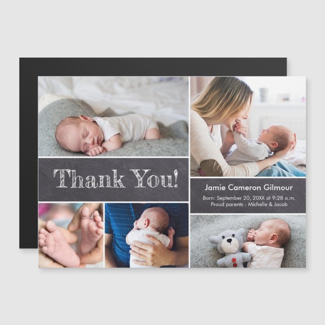 Chalkboard Fotos modernas Boy Baby Shower Gracias (Anverso/Reverso)