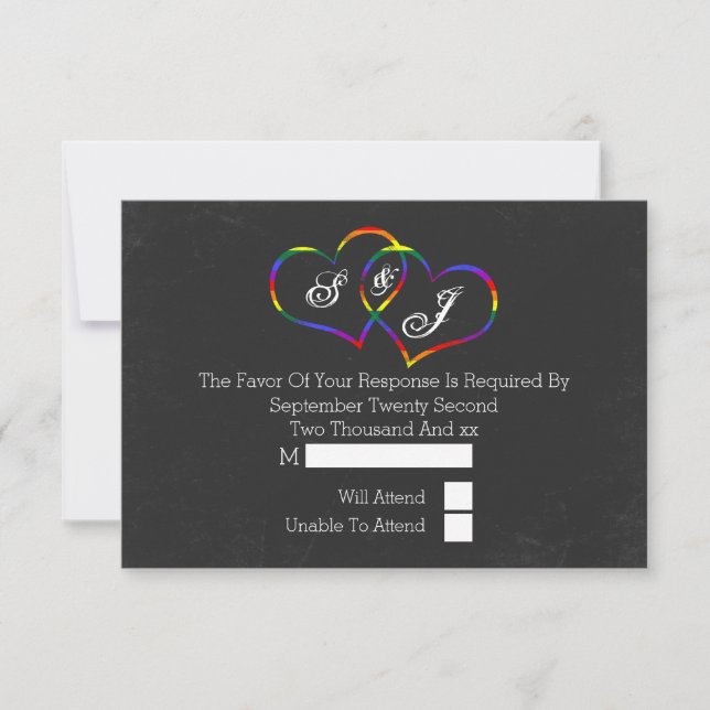 Chalkboard Gay Pride Arcoiris Boda RSVP (Anverso)