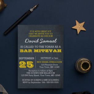 Chalkboard Gold Bar Mitzvah Invitación