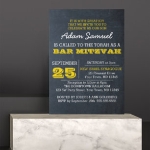 Chalkboard Gold Bar Mitzvah Invitación Sin logotip