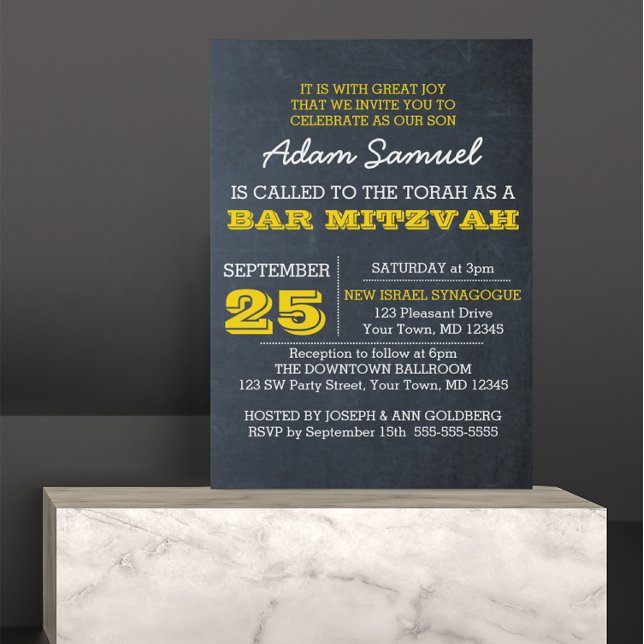 Chalkboard Gold Bar Mitzvah Invitación Sin logotip (Subido por el creador)