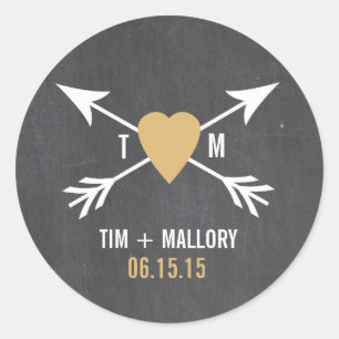 Chalkboard Gold Heart + Arrow Etiquetas de bodas